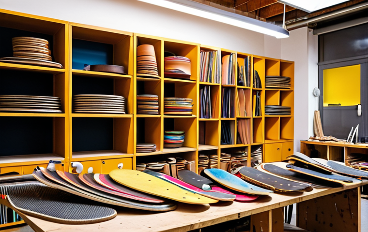 **

Prompt: A vibrant workshop scene, overflowing with discarded skateboards being skillfully transformed into unique furniture. Focus on the creative reuse aspect, showcasing the artistry and craftsmanship involved. Warm, inviting lighting. Incorporate elements of sustainable design.

**