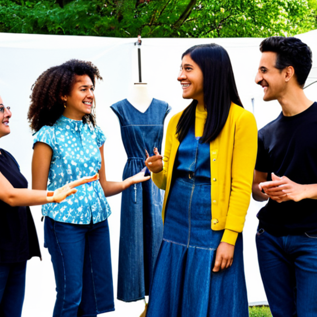 Upcycled Fashion Showcase**

"A diverse group of friends at an outdoor eco-fair, admiring a display of upcycled clothing made from repurposed denim and fabrics, fully clothed in stylish, modest outfits, appropriate attire, safe for work, perfect anatomy, correct proportions, well-formed hands, proper finger count, natural body proportions, professional photography, high quality, sustainable fashion, family-friendly event, bright and cheerful atmosphere."

**