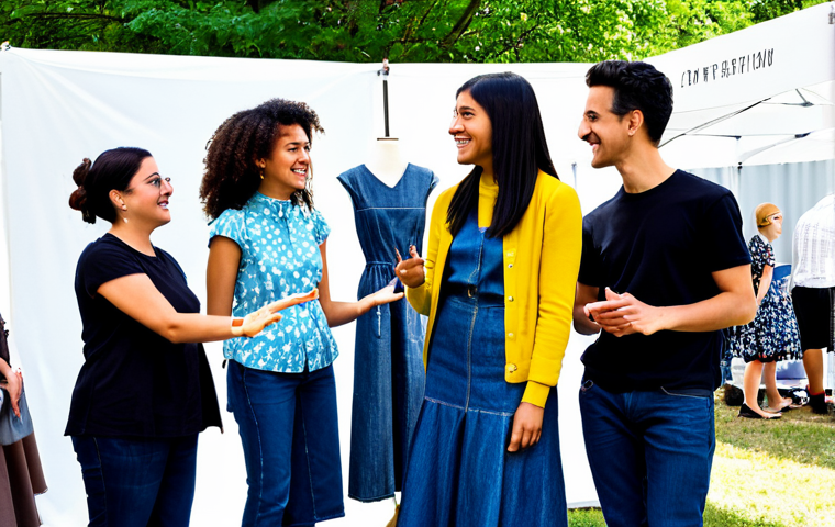 Upcycled Fashion Showcase**

"A diverse group of friends at an outdoor eco-fair, admiring a display of upcycled clothing made from repurposed denim and fabrics, fully clothed in stylish, modest outfits, appropriate attire, safe for work, perfect anatomy, correct proportions, well-formed hands, proper finger count, natural body proportions, professional photography, high quality, sustainable fashion, family-friendly event, bright and cheerful atmosphere."

**