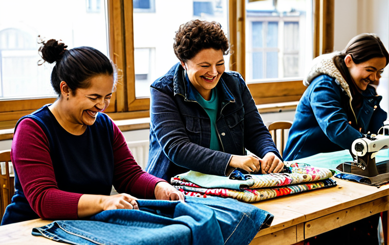 업사이클링 스타트업의 재고 관리 노하우 - Upcycling in Action**

"A brightly lit workshop filled with colorful fabrics, repurposed materials, ...