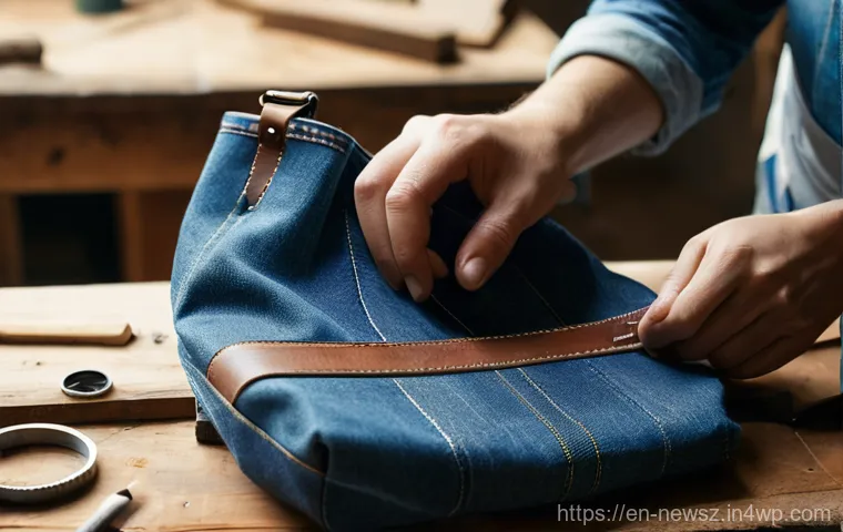 업사이클링 스타트업을 위한 크라우드펀딩 전략 - **Prompt:** A close-up, well-lit shot of an artisan's hands carefully assembling a unique upcycled d...