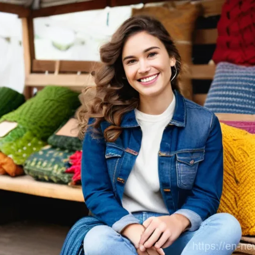 다양한 업사이클링 재료 활용 사례 - **Sustainable Fashion & Home Harmony**
    Prompt: A radiant young woman, in her early twenties, is ...