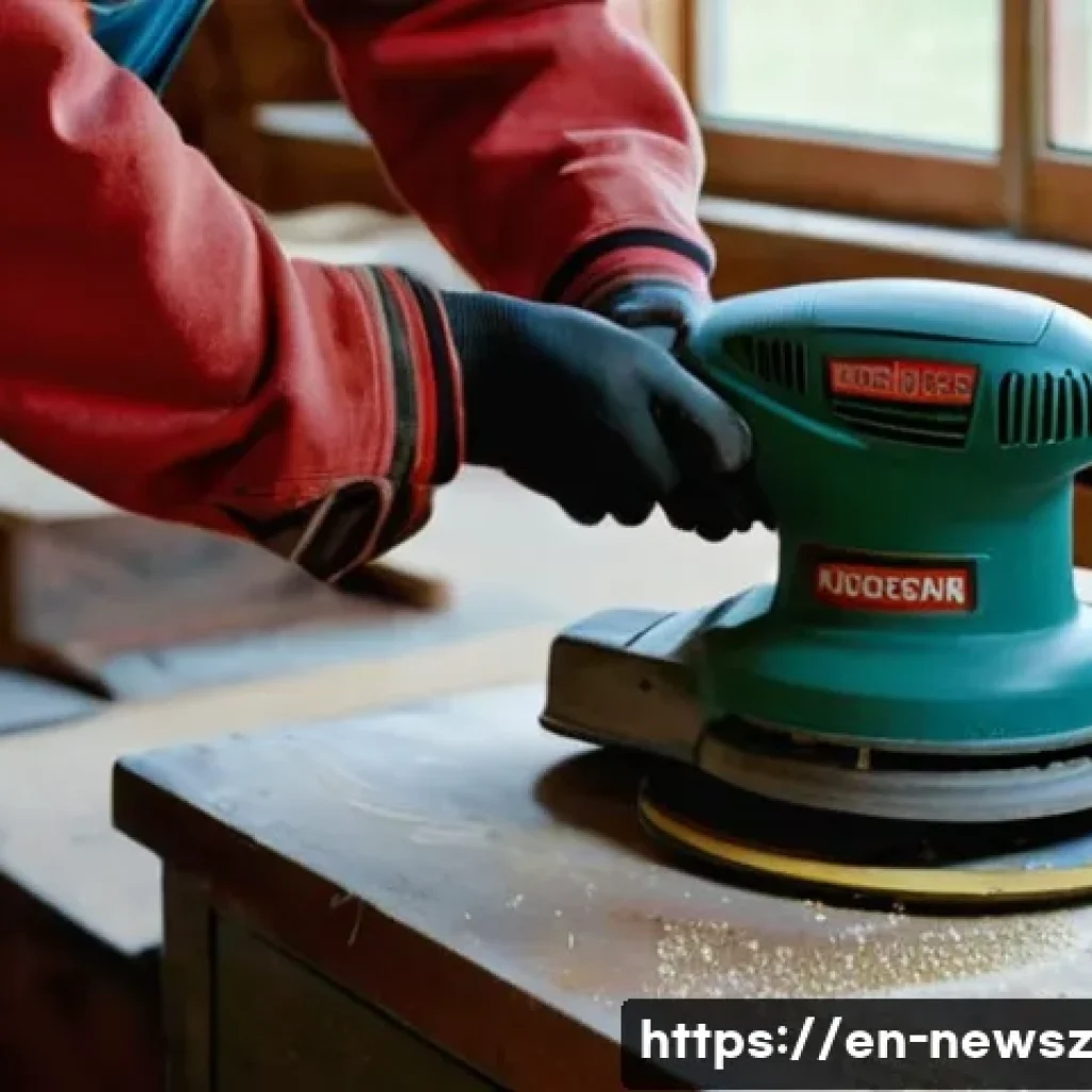 업사이클링 관련 필수 도구와 장비 - **Prompt:** A focused individual, dressed in practical, long-sleeved workwear and sturdy jeans, inte...