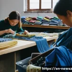 업사이클링 스타트업의 데이터 분석 활용법 - **Prompt:** A vibrant, bustling upcycling workshop bathed in warm, natural light. In the foreground,...