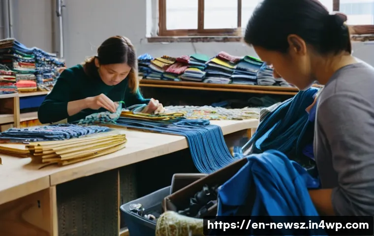 업사이클링 스타트업의 데이터 분석 활용법 - **Prompt:** A vibrant, bustling upcycling workshop bathed in warm, natural light. In the foreground,...