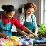 Home 22 업사이클링과 환경 보호의 관계 - A cozy community workshop scene filled with diverse adults and teenagers collaboratively upcycling o...