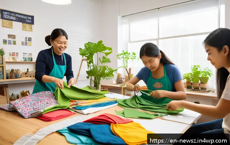 업사이클링 스타트업의 홍보를 위한 이벤트 기획 - A vibrant, sunlit community workshop space filled with diverse adults and teenagers actively transfo...