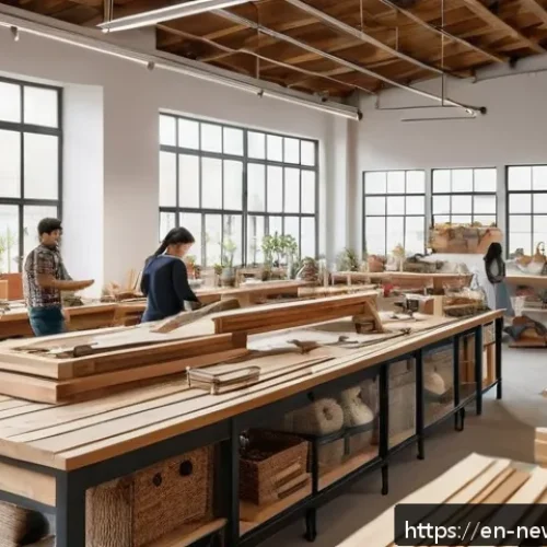 Home 31 업사이클링 스타트업의 공급망 관리 - A vibrant, modern upcycling workshop scene showcasing skilled artisans sorting and customizing varie...