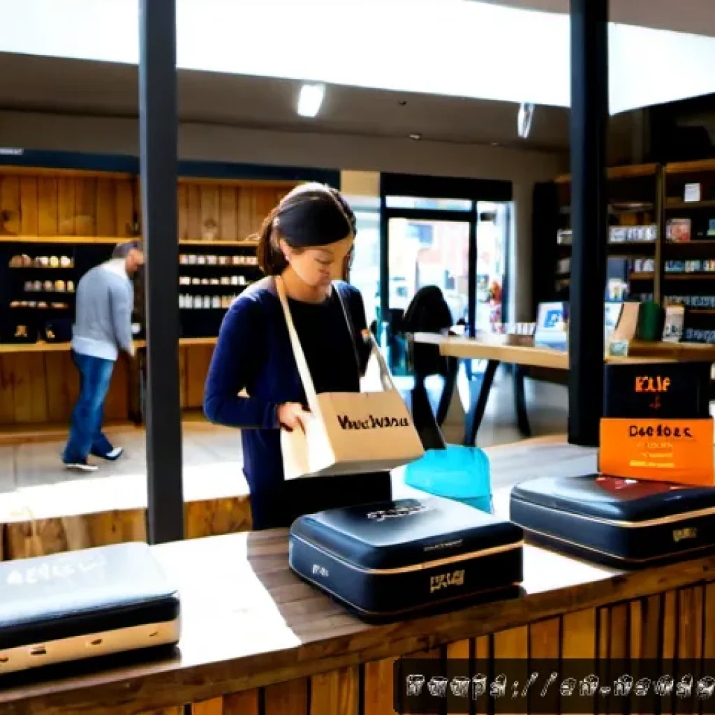 업사이클링 제품의 유통 채널 분석 - Photorealistic editorial scene inside a bright urban zero-waste boutique, a diverse adult store mana...